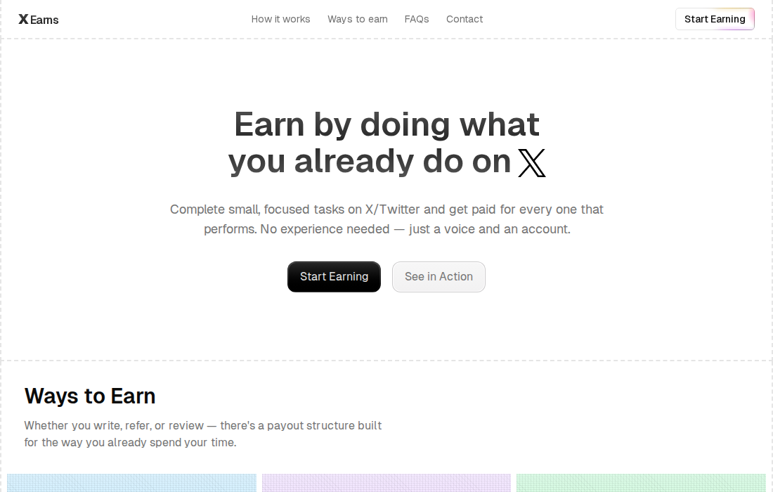 Xearns — earn-on-X tasks platform website